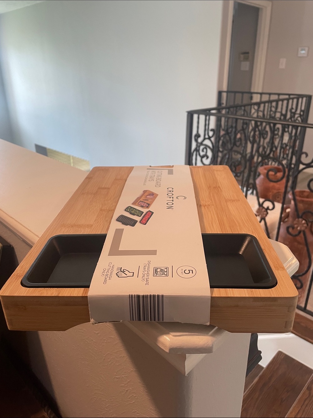 Crofton Bamboo Cutting Board with 4 Black Trays - Natural Bamboo - Picture 5 of 11